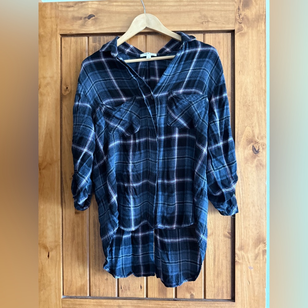 Cloth & Stone Navy and Burgundy Plaid Shirt